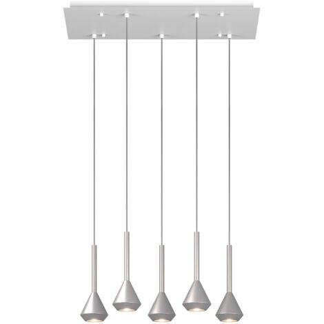 Lampadario Moderno Aygo Rettangolare Metallo Bianco E Alluminio 5 Luci Gu10