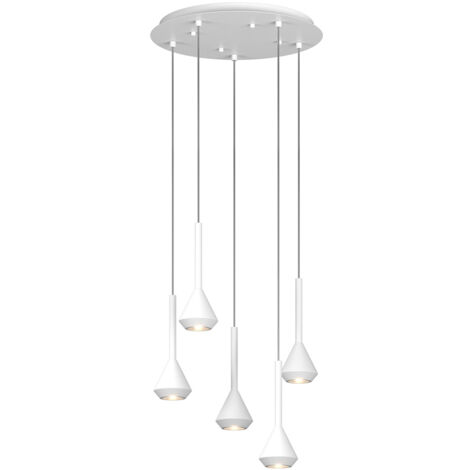 Lampadario Moderno Aygo Tondo Metallo Bianco 5 Luci Gu10