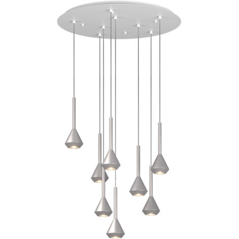 Lampadario Moderno Aygo Tondo Metallo Bianco E Alluminio 7 Luci Gu10