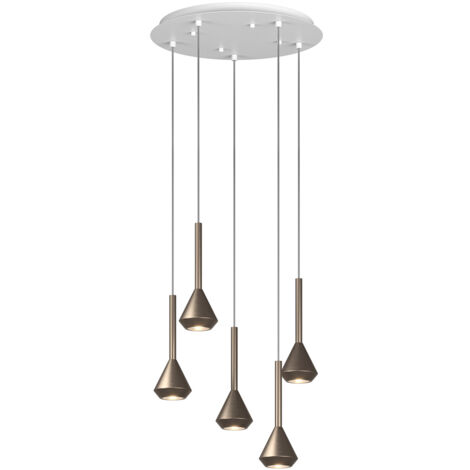 Lampadario Moderno Aygo Tondo Metallo Bianco E Bronzo 5 Luci Gu10
