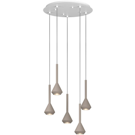 Lampadario Moderno Aygo Tondo Metallo Bianco E Sabbia 5 Luci Gu10