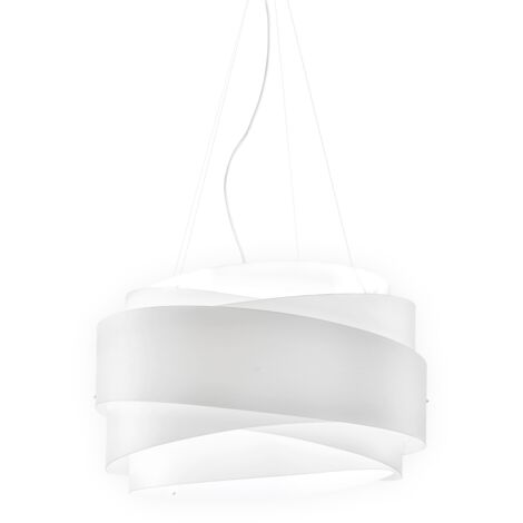 Lampadario Moderno Bea Polilux ® Bianco E Metallo Cromo 5 Luci E27 D80Cm
