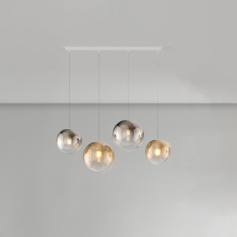Lampadario Moderno Big Eclipse Metallo Bianco Vetro Ambra-Bronzo 4 Luci E27