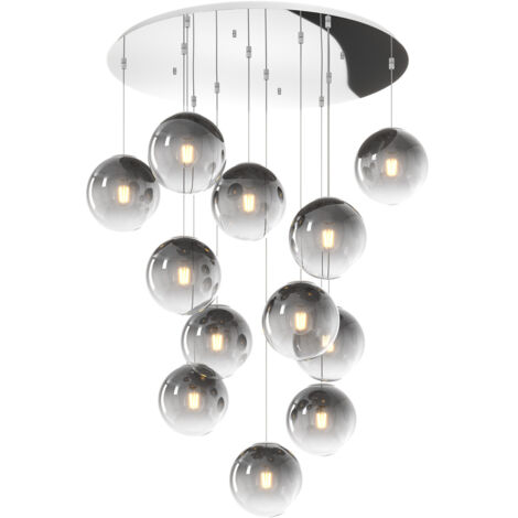 Lampadario Moderno Big Eclipse Metallo Cromo Vetro Fumè 8 Luci E27