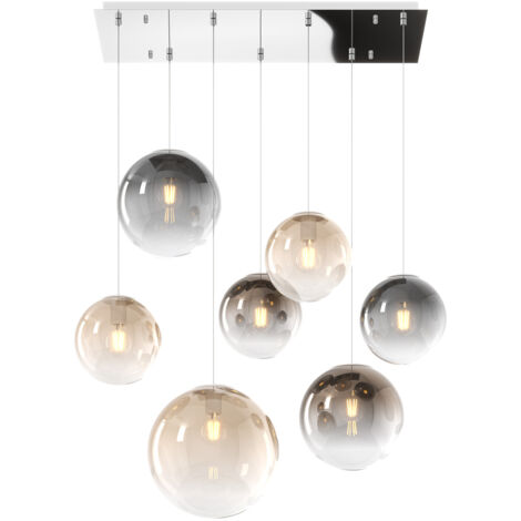 Lampadario Moderno Big Eclipse Metallo Cromo Vetro Multicolor 7 Luci E27