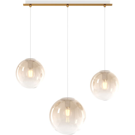 Lampadario Moderno Big Eclipse Metallo Ottone Satinato Vetro Ambra 3 Luci E27