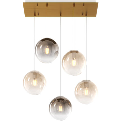 Lampadario Moderno Big Eclipse Metallo Ottone Vetro Ambra-Bronzo 5 Luci E27