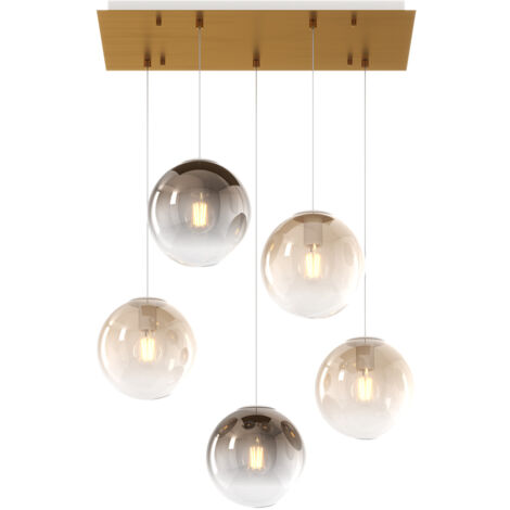 Lampadario Moderno Big Eclipse Metallo Ottone Vetro Ambra-Bronzo 5 Luci E27