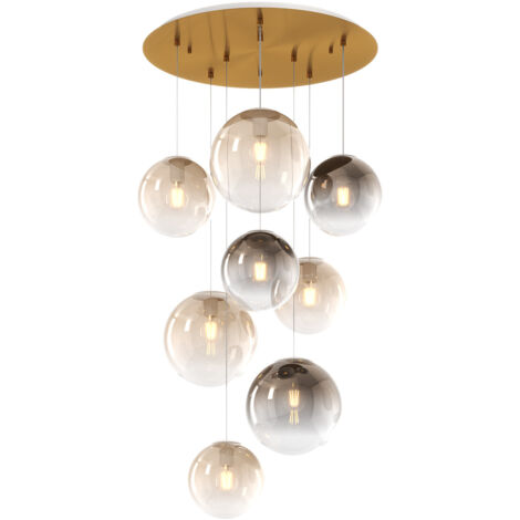 Lampadario Moderno Big Eclipse Metallo Ottone Vetro Ambra-Bronzo 8 Luci E27