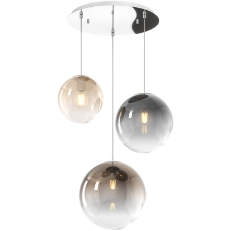 Lampadario Moderno Big Eclipse Tondo Metallo Cromo Vetro Multicolor 3 Luci E27