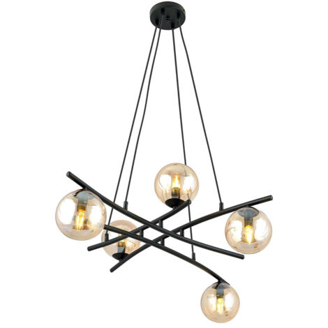 Lampadario Moderno Cadmo Acciaio Nero 5 Luci E14 Ip20