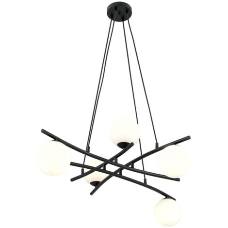 Lampadario Moderno Cadmo Acciaio Nero Bianco 5 Luci E14 Ip20