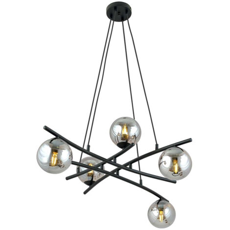 Lampadario Moderno Cadmo Acciaio Nero Grigio 5 Luci E14 Ip20