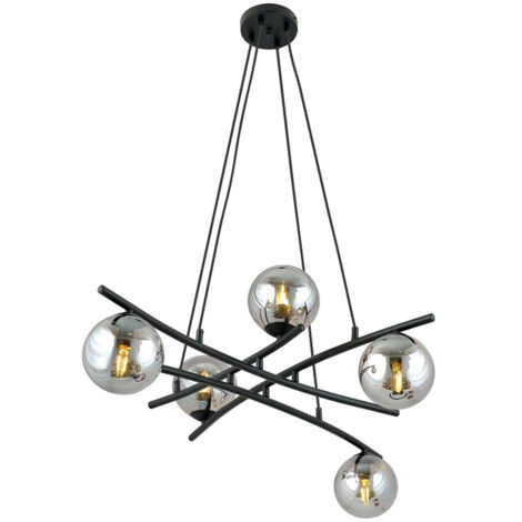 Lampadario Moderno Cadmo Acciaio Nero Grigio 5 Luci E14 Ip20