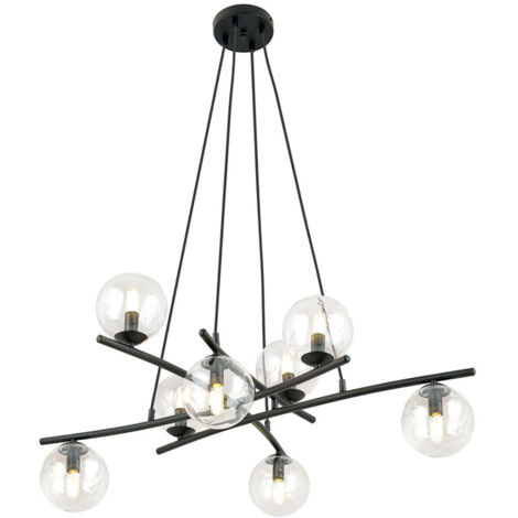 Lampadario Moderno Cadmo Acciaio Nero Trasparente 8 Luci E14 Ip20