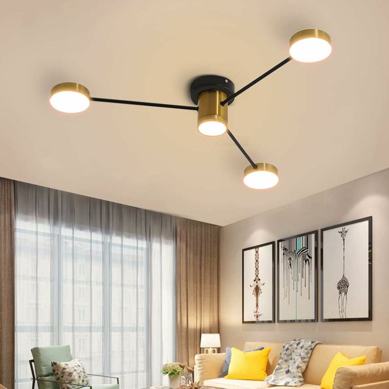 Image of Lampadario moderno da soggiorno, plafoniera con 4 luci a led, plafoniera Sputnik per soggiorno, camera da letto, cucina, ufficio luce calda 3000K