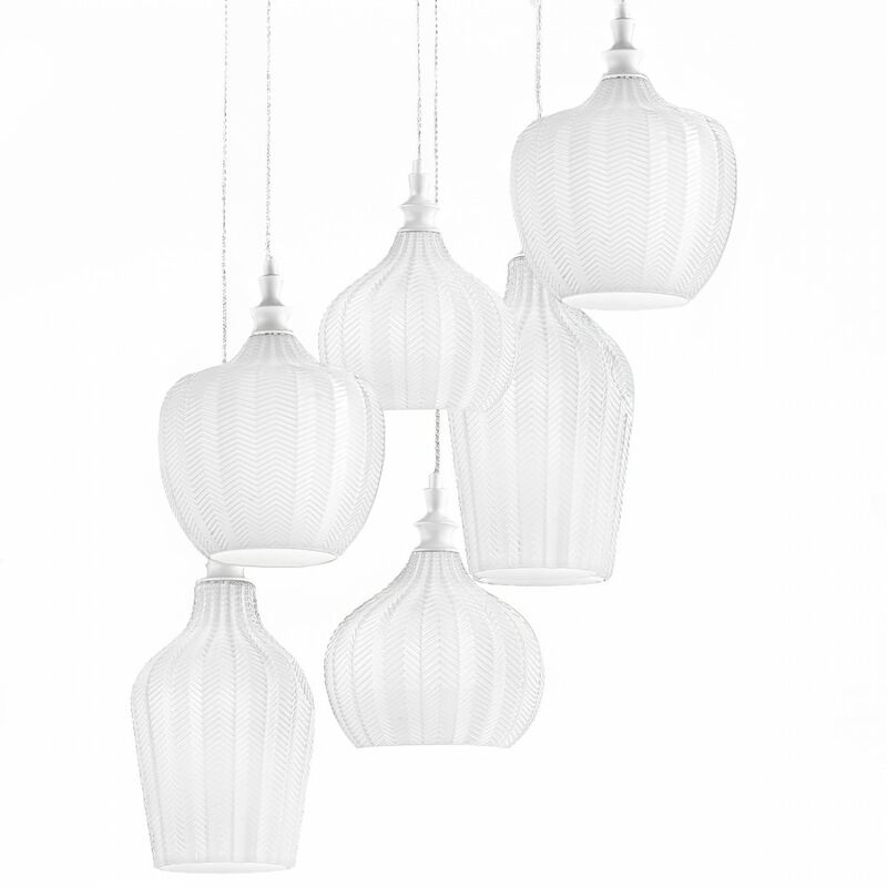 Image of G.e.a.luce - Lampadario moderno gea luce cleofe s6 e27 led vetro bianco lampada sospensione