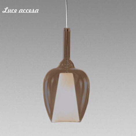 Lampadario moderno gea luce ofelia mini s10 g9 led metallo vetro sospensione, vetro ambra fumè trasparente