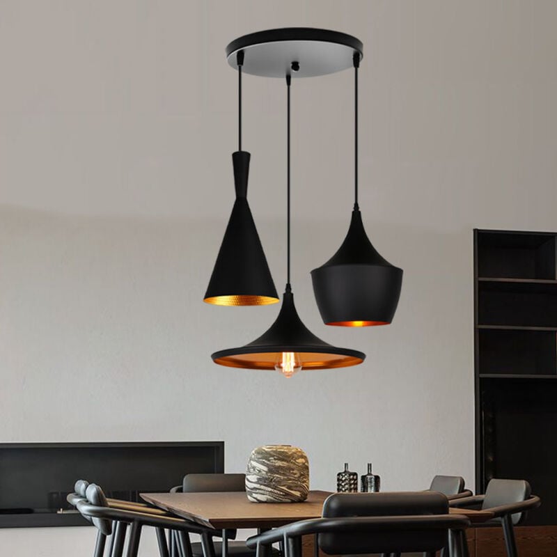 Image of Lampadario Moderno Industriale Lámpara Colgante in Metallo Illuminazione 3 Luci E27 Plafoniera in Stile Geometrico Artistico per Sala da Pranzo