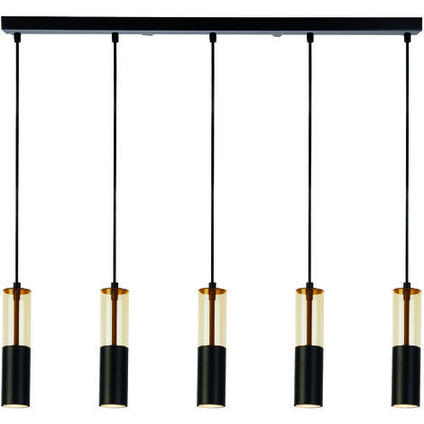 Lampadario Moderno Merrygold Acciaio Nero Ambra 5 Luci Gu10