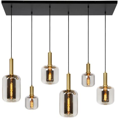 Lampadario moderno ottone vetro fumé 6xE27 Joanet Lucide