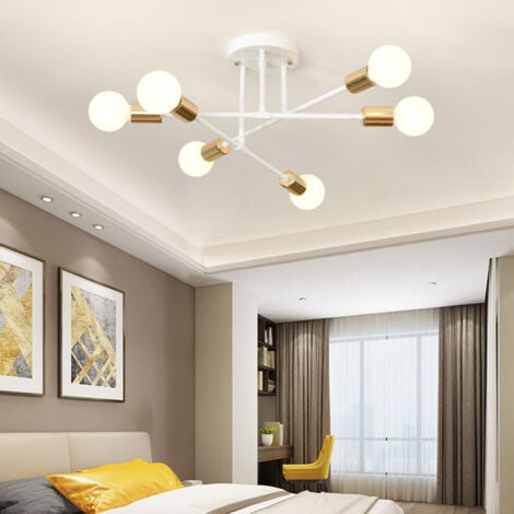 WOTTES Lampadario Moderno Plafoniera Soffitto 6 Luci Sputnik Lampadario da Soffitto Bianco per Camera da Letto Soggiorno Cucina
