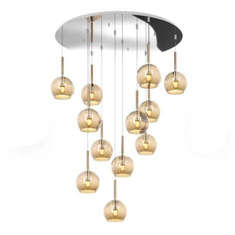 Lampadario moderno top light future 1155cr s12 tp e27 led vetro pirex soffiato, vetro ambra