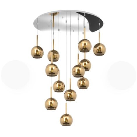 Lampadario moderno top light future 1155cr s12 tp e27 led vetro pirex soffiato, vetro oro