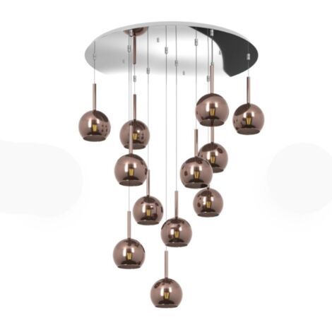 Lampadario moderno top light future 1155cr s12 tp e27 led vetro pirex soffiato, vetro rame