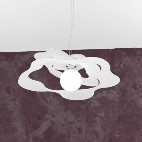 Lampadario moderno top light ripples 1158 s50 e27 led metallo sospensione, finitura metallo bianco