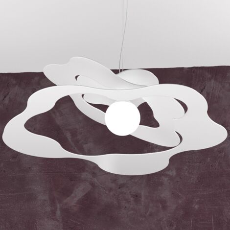 Lampadario moderno top light ripples 1158 s70 e27 led metallo sospensione, finitura metallo bianco