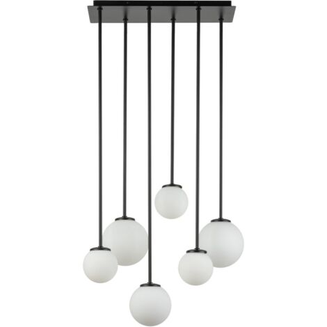 Lampadario moderno Tulia 6 luci sfere bianche G9 nero