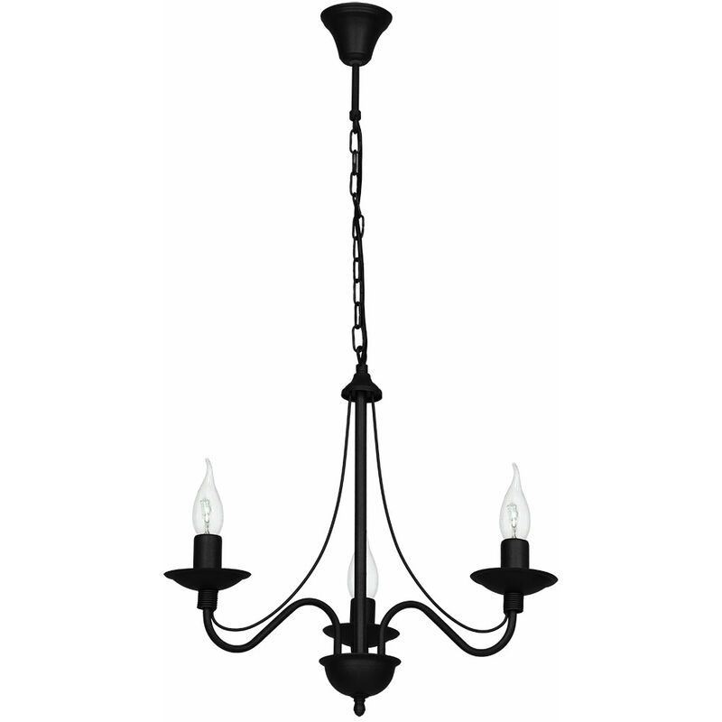 Image of Licht-erlebnisse - Lampadario di color nero a 3 bracci 3 Punti Luce 3 x E14 Lampada da soffitto in stile rustico ideale per salotto sala da pranzo
