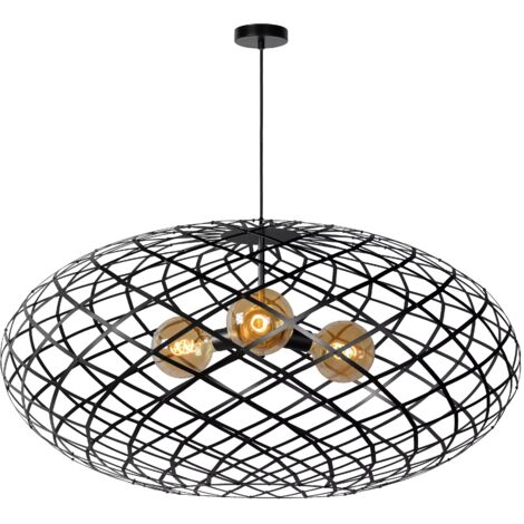 Lampadario nero moderno in metallo Lucide Wolfram 3xE27