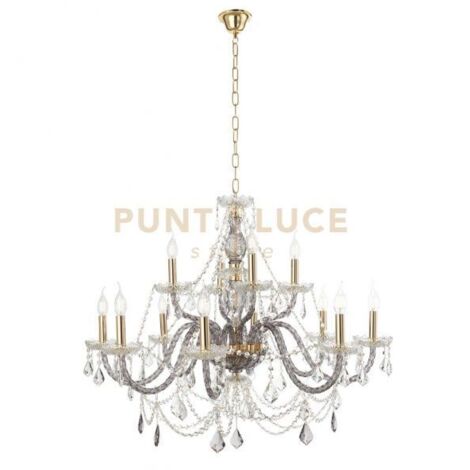 LAMPADARIO OPERA 12 LUCI TRASPARENTE E FUME' ATTACCO E14 VETRO E CRISTALLO D.100CM