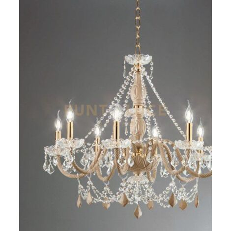 LAMPADARIO OPERA 12 LUCI TRASPARENTE E TORTORA ATTACCO E14 VETRO E CRISTALLO D.100CM