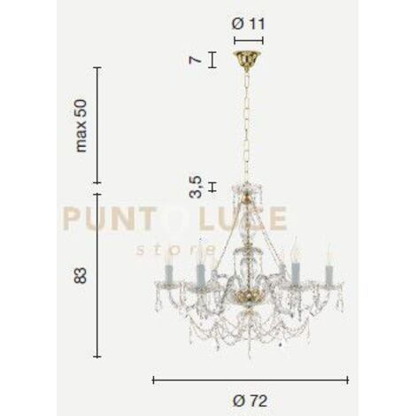 LAMPADARIO OPERA 6 LUCI TRASPARENTE E FUME' ATTACCO E14 VETRO E CRISTALLO D.72cm