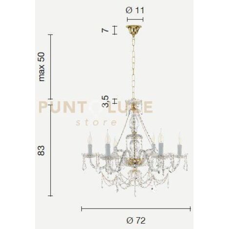 LAMPADARIO OPERA 6 LUCI TRASPARENTE E TORTORA ATTACCO E14 VETRO E CRISTALLO D.72cm