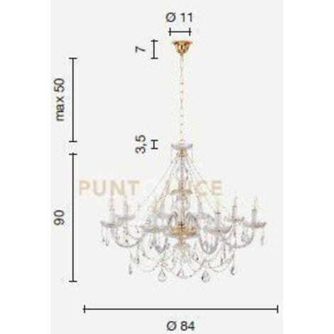 LAMPADARIO OPERA 8 LUCI TRASPARENTE E FUME' ATTACCO E14 VETRO E CRISTALLO D.84CM
