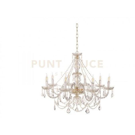 LAMPADARIO OPERA 8 LUCI TRASPARENTE E ORO ATTACCO E14 VETRO E CRISTALLO D.84CM