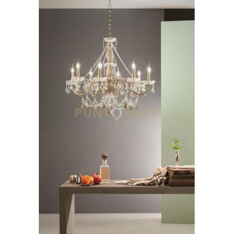 LAMPADARIO OPERA 8 LUCI TRASPARENTE E TORTORA ATTACCO E14 VETRO E CRISTALLO D.84CM