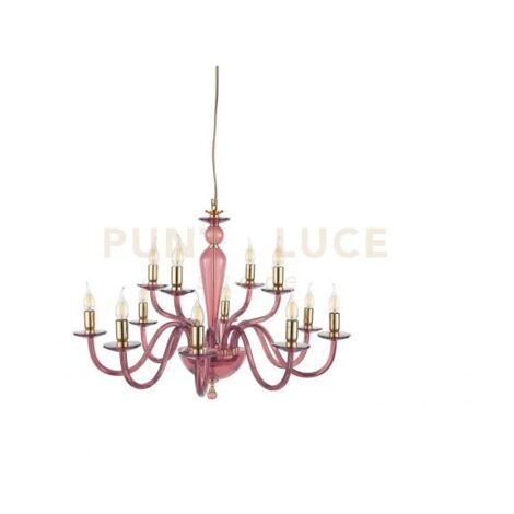 LAMPADARIO PAGANINI 12 LUCI BORGOGNA ORO ATTACCO E14 D.84CM