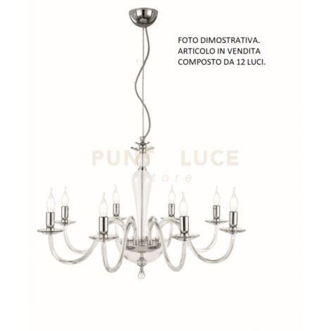 LAMPADARIO PAGANINI 12 LUCI CRISTALLO CROMO ATTACCO E14 D.84CM