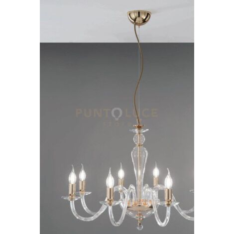 LAMPADARIO PAGANINI 12 LUCI CRISTALLO ORO ATTACCO E14 D.84CM