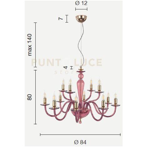 LAMPADARIO PAGANINI 12 LUCI RUBINO CROMO ATTACCO E14 D.84CM