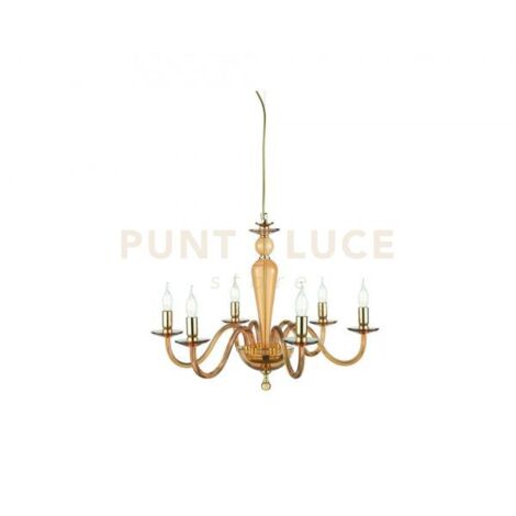 LAMPADARIO PAGANINI 6 LUCI AMBRA ORO ATTACCO E14 D.70CM
