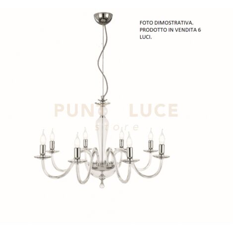 LAMPADARIO PAGANINI 6 LUCI CRISTALLO CROMO ATTACCO E14 D.70CM