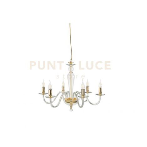 LAMPADARIO PAGANINI 6 LUCI CRISTALLO ORO ATTACCO E14 D.70CM