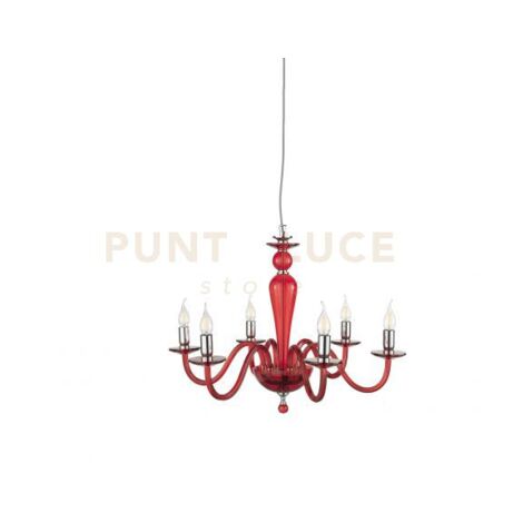 LAMPADARIO PAGANINI 6 LUCI RUBINO CROMO ATTACCO E14 D.70CM