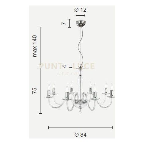 LAMPADARIO PAGANINI 8 LUCI RUBINO CROMO ATTACCO E14 D.84CM